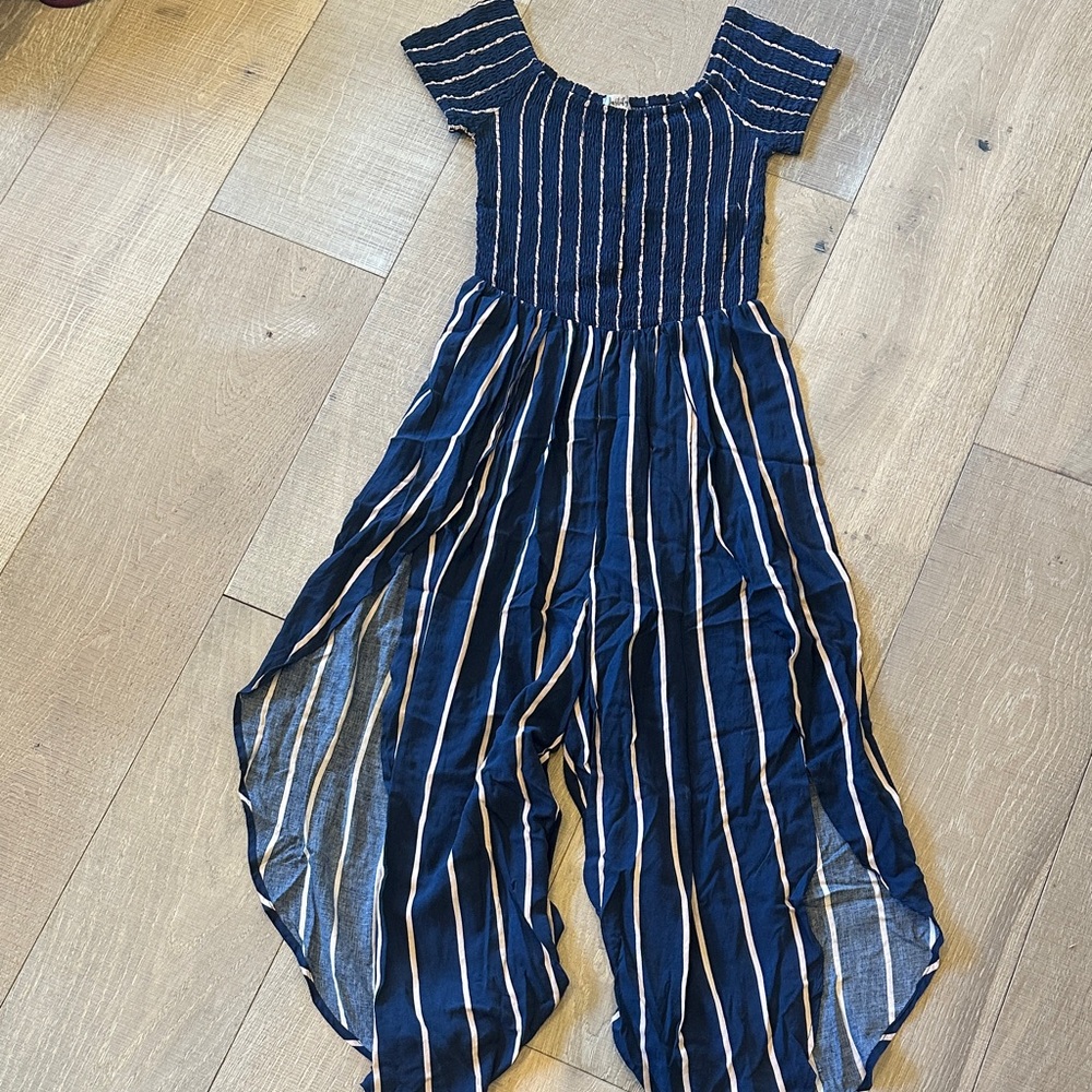 Justify Navy and White Striped Kids Romper